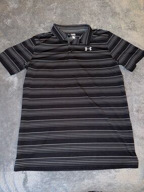 Under Armour Black and White Striped Polo